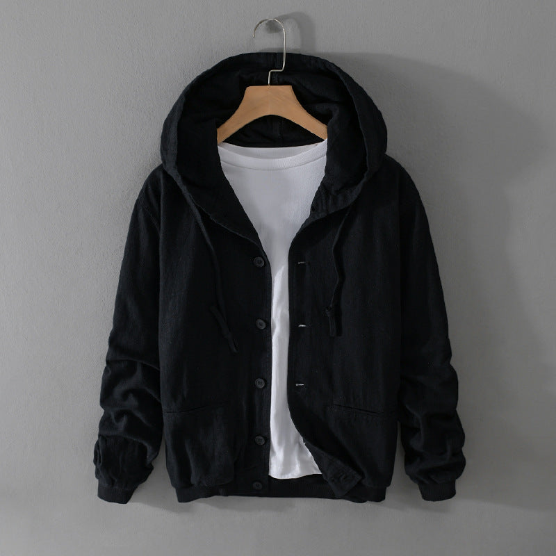 Herren Leichte Leinen-Hoodiejacke mit Knopfleiste und Kordelzug Shop Nory