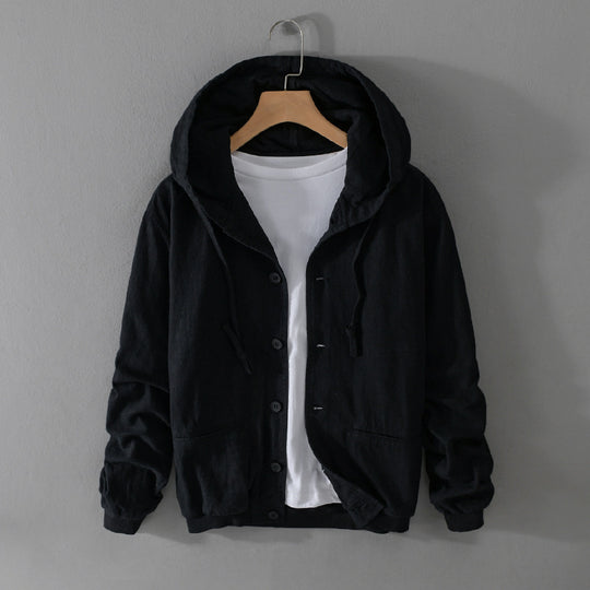 Herren Leichte Leinen-Hoodiejacke mit Knopfleiste und Kordelzug Shop Nory