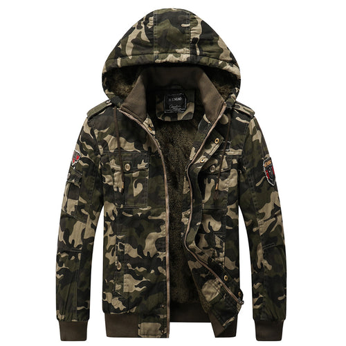 Herren Gefütterte Kapuzenparka im Camouflage-Militärstil mit Teddyfutter Shop Nory