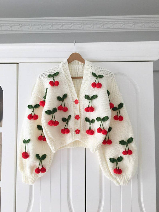Damen Verspielter Strickcardigan mit Kirschen-Design