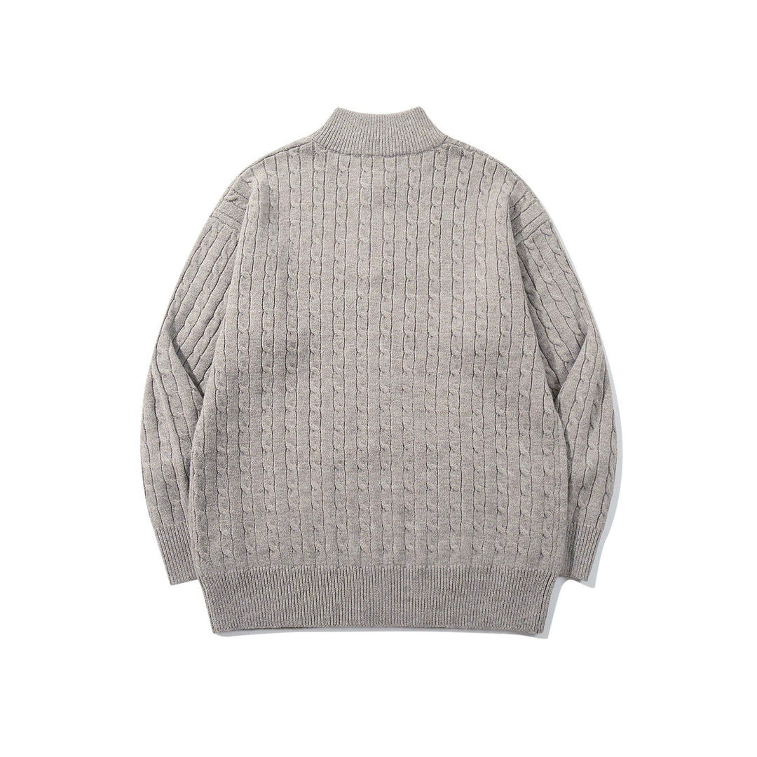 Unisex Zopfmuster-Halbzip-Strickpullover mit hohem Rippkragen und längerem Saum Shop Nory