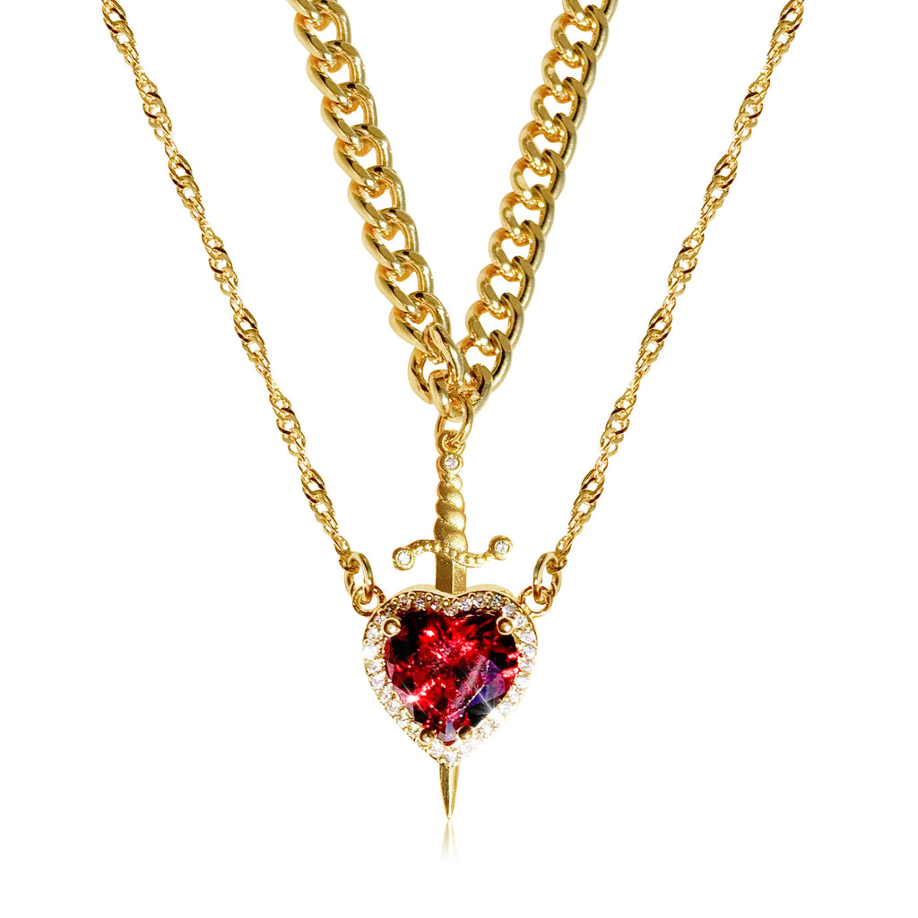 Damen Halskette mit herzförmigem Anhänger und künstlerischem Schwertdesign Shop Nory