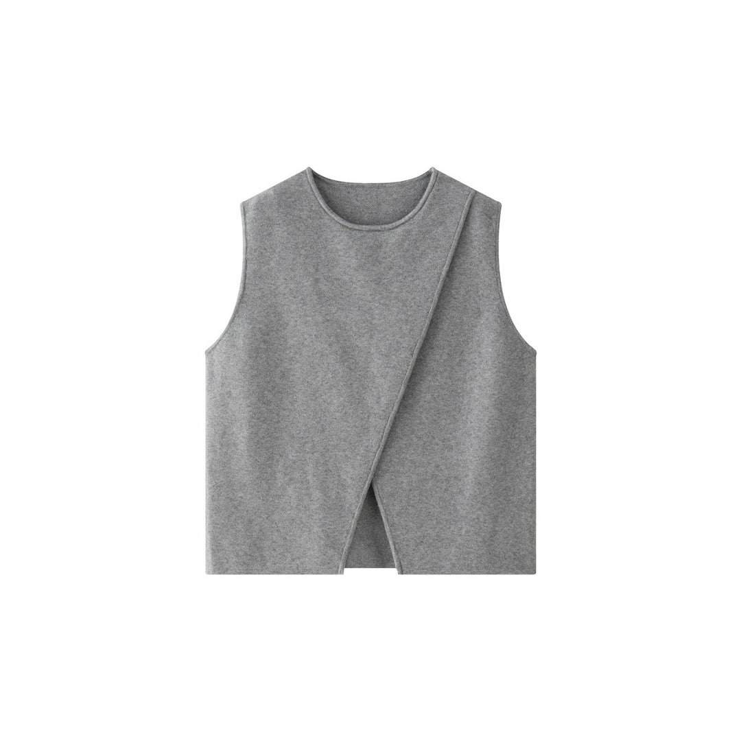 Damen Asymmetrische Strickweste mit drapiertem Vorderteil und Rundhals Shop Nory