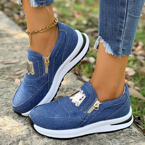 Damen Plateau-Slipper-Sneaker aus Veloursimitat mit seitlichem Zier-Reißverschluss und metallischer Applikation Shop Nory
