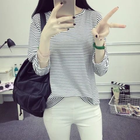 Damen gestreiftes Langarmshirt mit weichem Strukturstoff und lässigem Schnitt