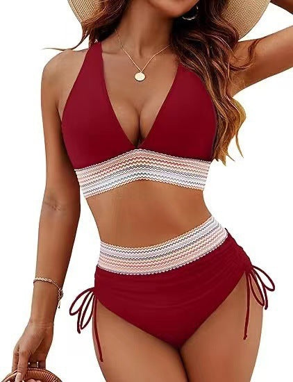 Damen Bikini-Set mit hoch tailliertem Slip und sportlichen Akzenten