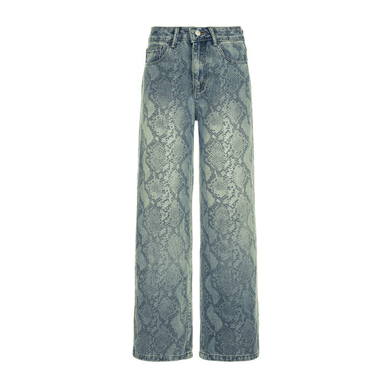 Damen nan hochgeschnittene Jeans mit Schlangenprint, weitem Bein und geradem Schnitt Shop Nory