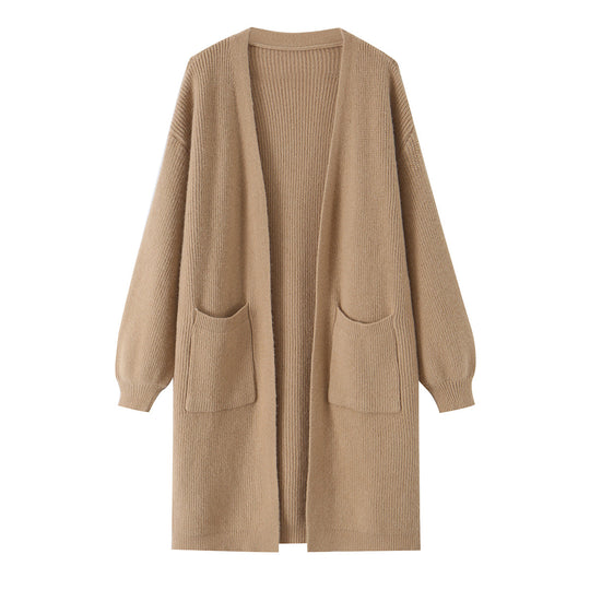 Damen Langer Oversize Strickcardigan mit aufgesetzten Taschen Shop Nory