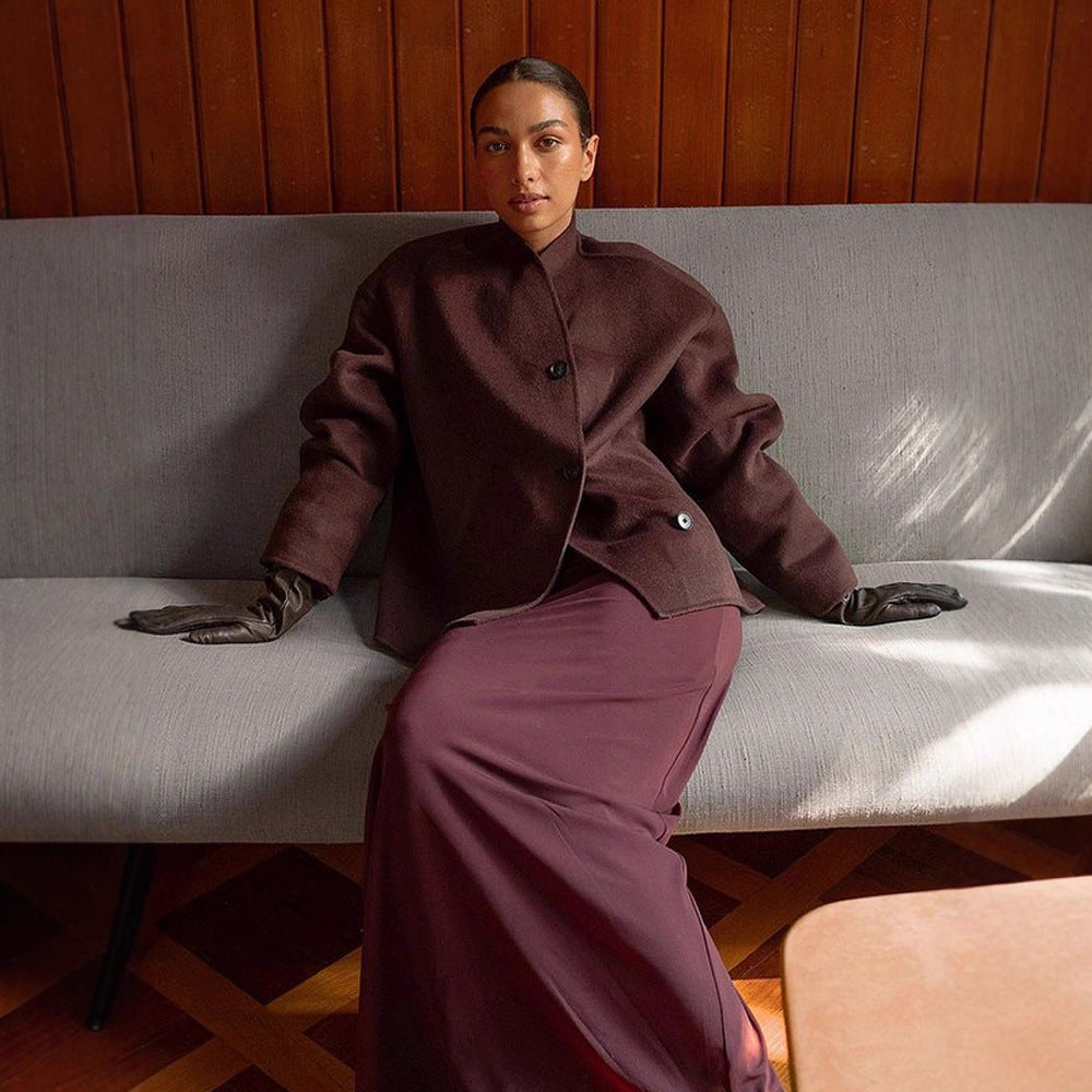 Damen Kurzmantel aus Wollmix mit kastiger Boxy-Silhouette und markanter Knopfleiste Shop Nory