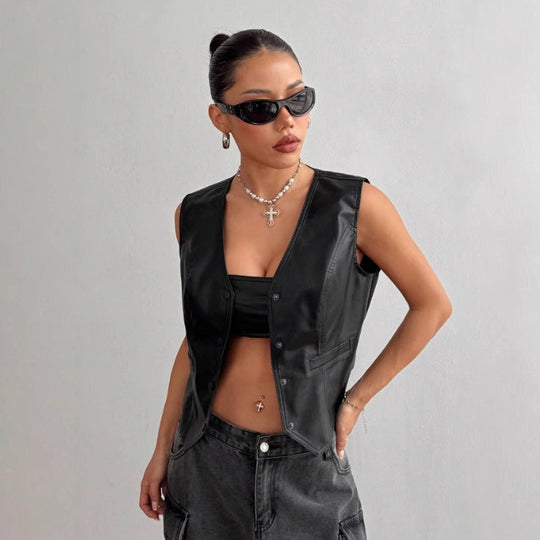 Damen Lederweste mit modernen Details und elegantem Schnitt Shopnory