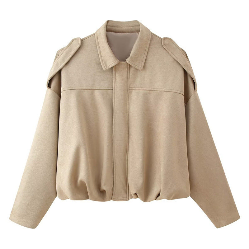 Damen Kurzgeschnittene Oversize Blousonjacke mit Schulterklappen Shop Nory