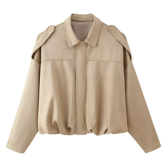 Damen Kurzgeschnittene Oversize Blousonjacke mit Schulterklappen Shop Nory