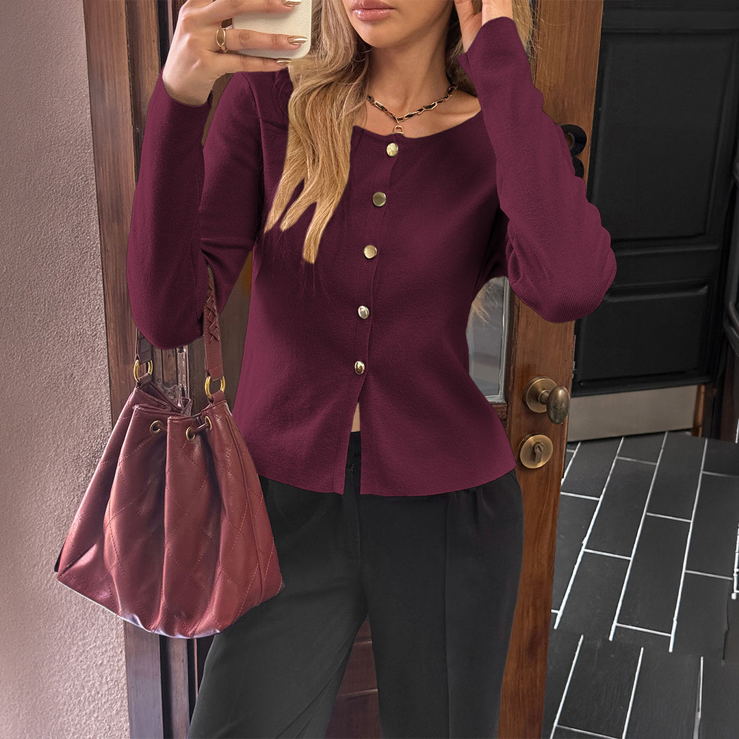Damen nan taillierter Feinstrick-Cardigan mit asymmetrischer Goldknopf-Leiste und Frontschlitz Shop Nory
