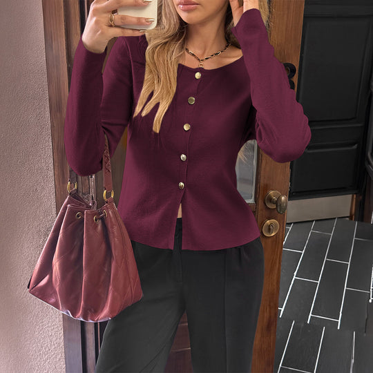 Damen nan taillierter Feinstrick-Cardigan mit asymmetrischer Goldknopf-Leiste und Frontschlitz Shop Nory