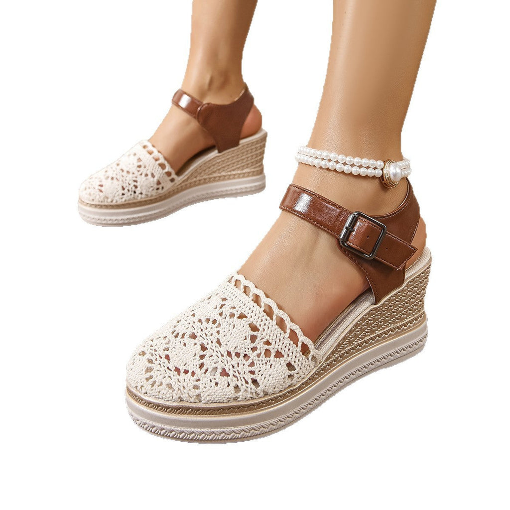 Damen Wedge-Sandalen mit filigranem Spitzen-Design