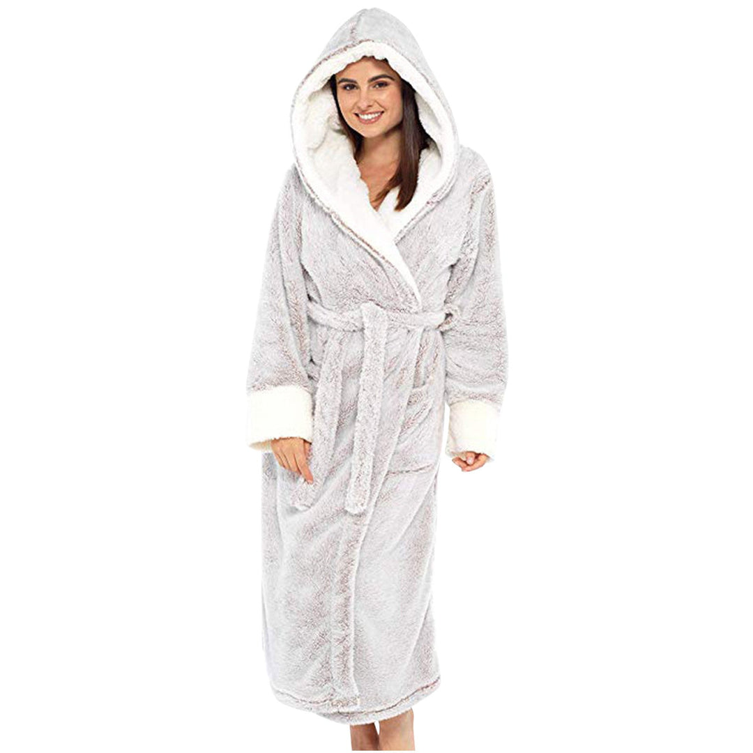 Damen Kuscheliger Fleece-Morgenmantel mit Kapuze und Gürtel ShopNory