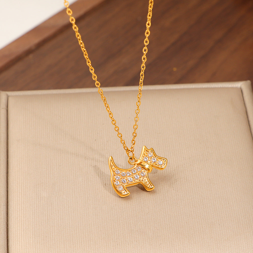 Damen Halskette mit funkelndem Hundemotiv und goldener Kette Shop Nory