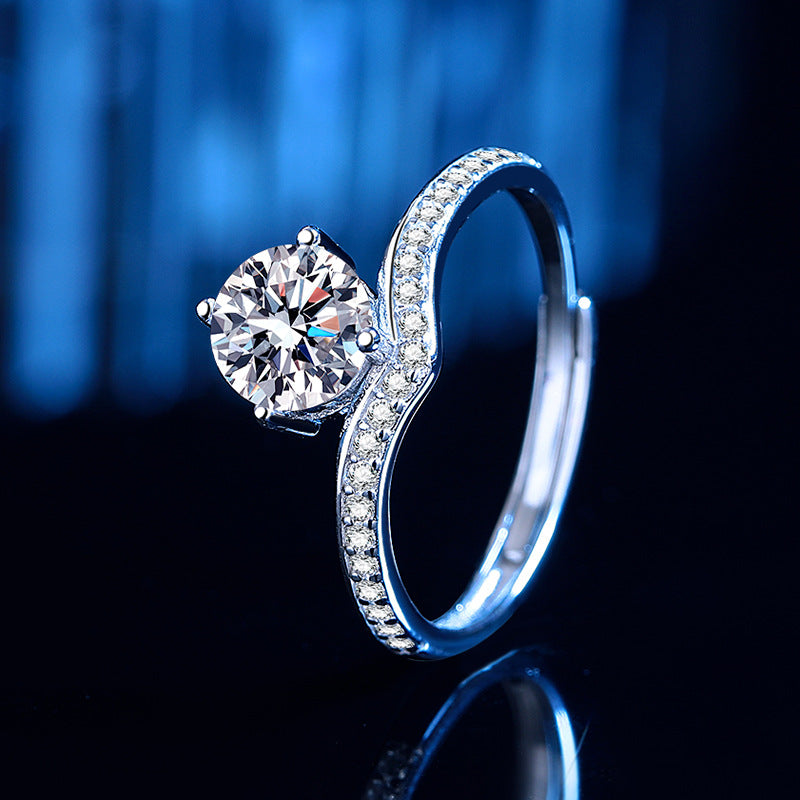 Damen Ring mit funkelndem Zirkonia und elegantem Wellenmuster Shop Nory