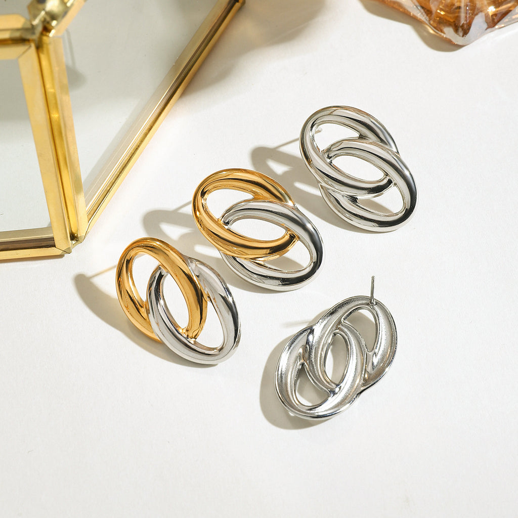 Damen Edelstahl Ohrringe mit modernem Doppelring-Design Shop Nory