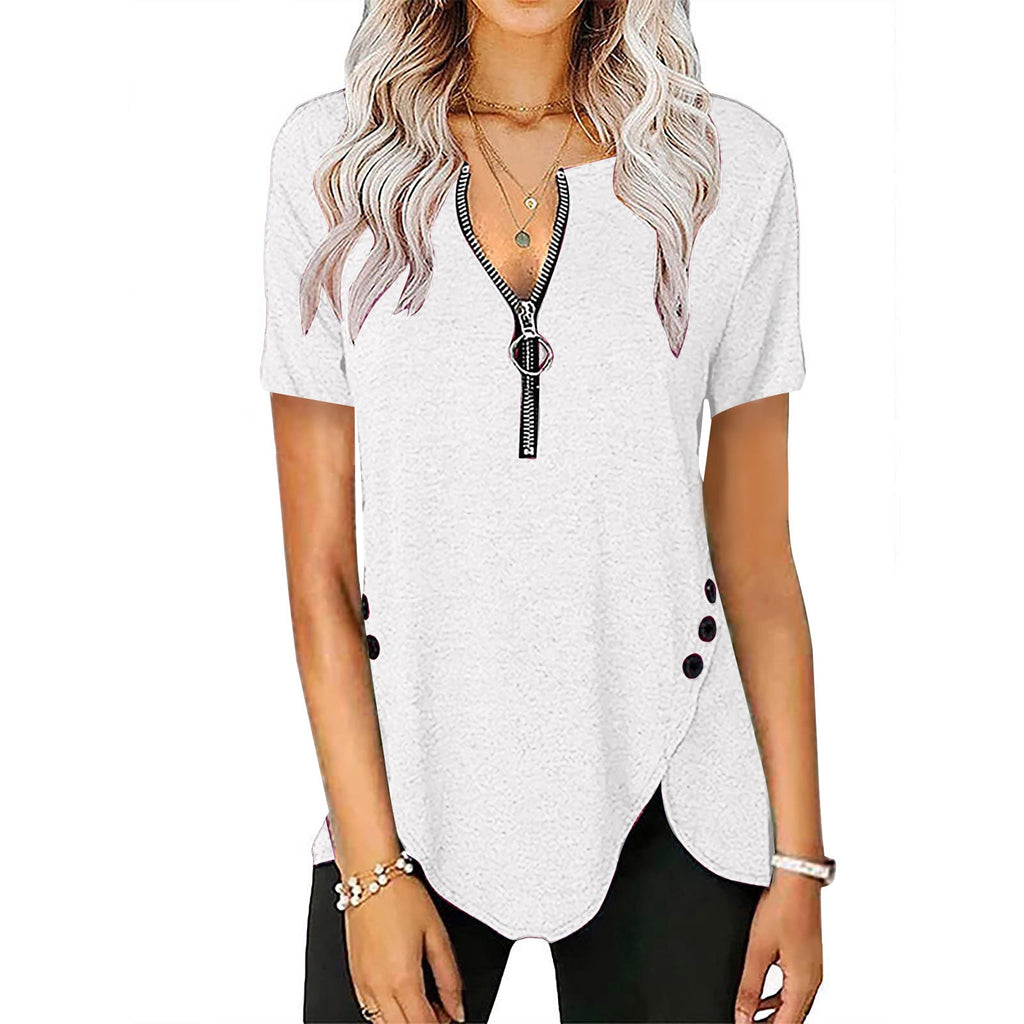 Damen Kurzarmshirt mit asymmetrischem Saum und Reißverschluss