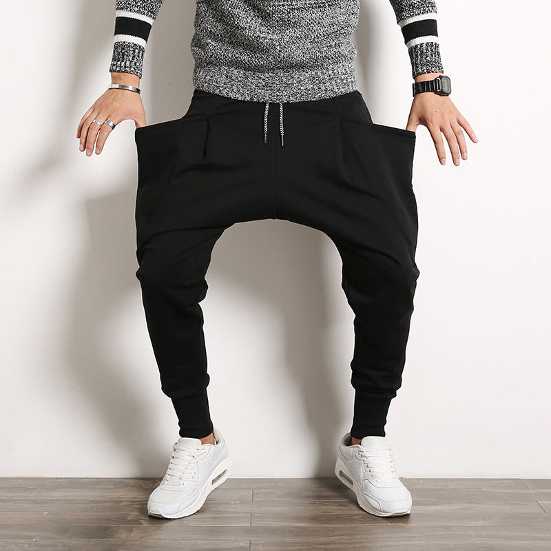 Herren lockere Harem-Jogginghose mit tiefem Schritt, schmal zulaufenden Bündchen und Kordelzug Shop Nory