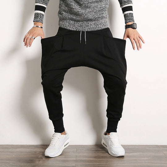Herren lockere Harem-Jogginghose mit tiefem Schritt, schmal zulaufenden Bündchen und Kordelzug Shop Nory