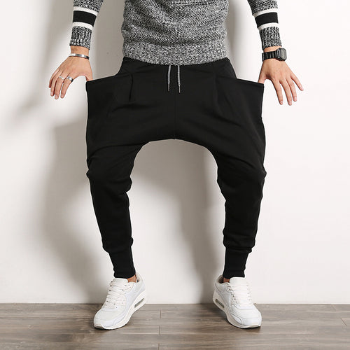 Herren lockere Harem-Jogginghose mit tiefem Schritt, schmal zulaufenden Bündchen und Kordelzug Shop Nory