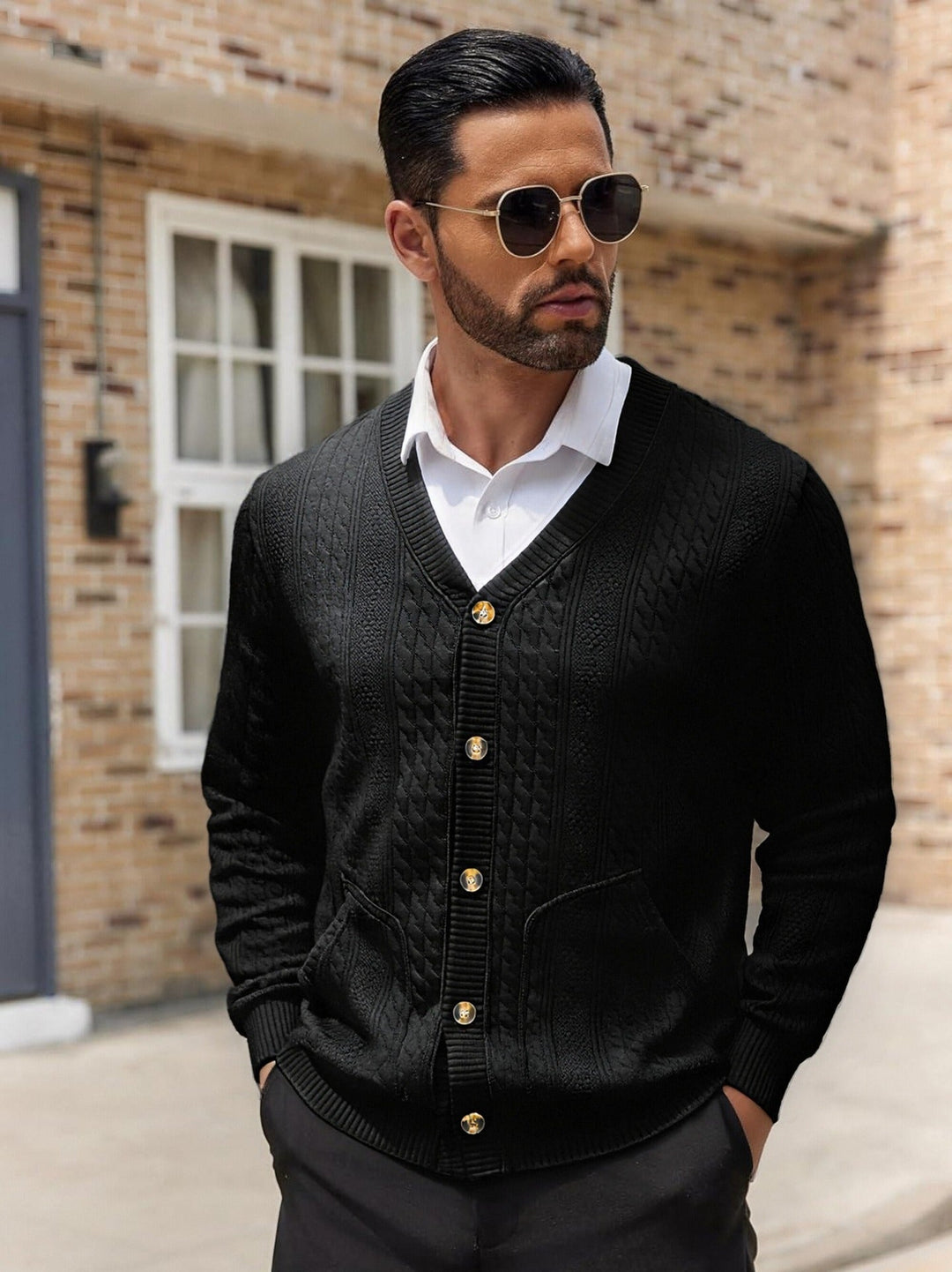 Herren Modischer Strickcardigan mit praktischen Taschen und einzigartiger Textur