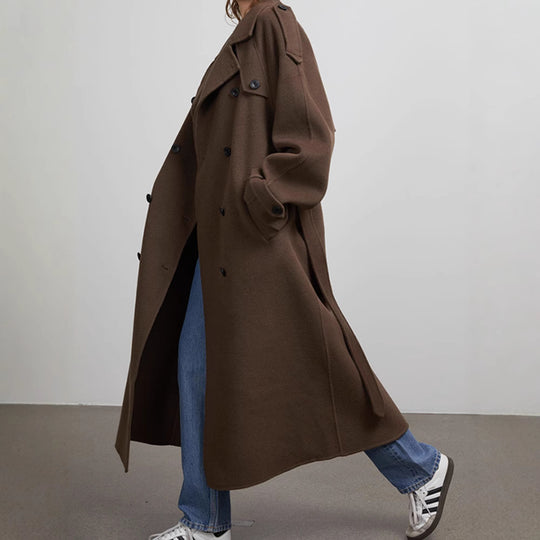 Damen Langer Wollmix-Mantel mit breitem Revers, Epauletten und verstellbaren Ärmelriegeln Shop Nory