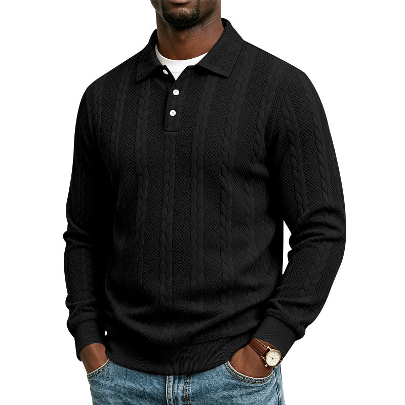 Herren Gestrickter Polokragenpullover mit Zopfmuster und feiner Knopfleiste Shop Nory