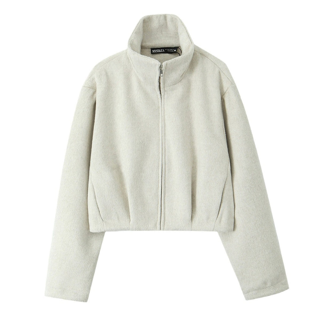 Damen Kastige Fleecejacke mit Stehkragen und verdecktem Reißverschluss Shop Nory