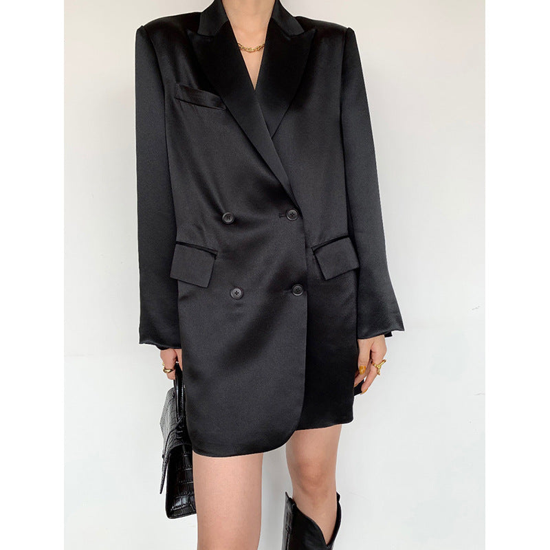 Damen Eleganter Satin Blazer mit doppelter Knopfleiste Shop Nory