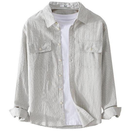 Herren Leichtes Overshirt im Nadelstreifen-Look aus Leinen‑Baumwollmix mit aufgesetzten Brusttaschen Shop Nory