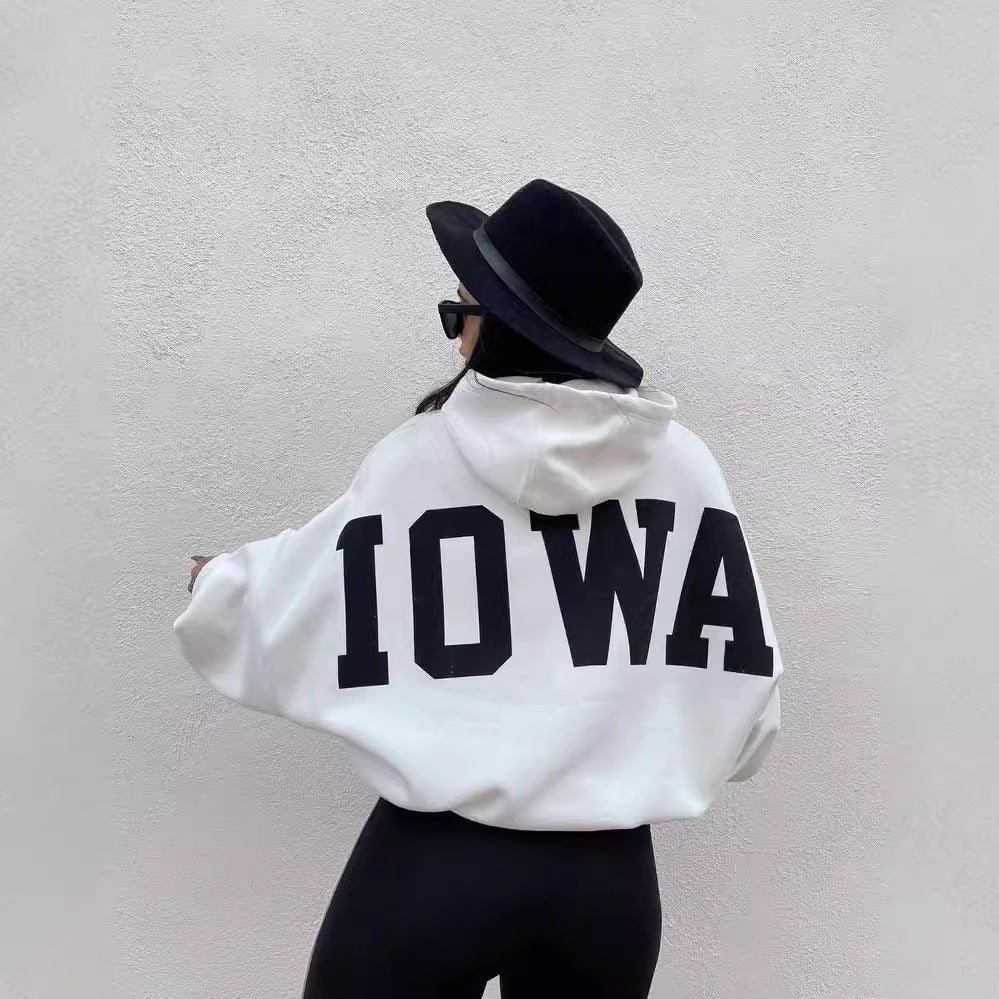 Damen Oversized Cropped Hoodie mit großem Lettering, Kapuze und relaxed Fit Shop Nory