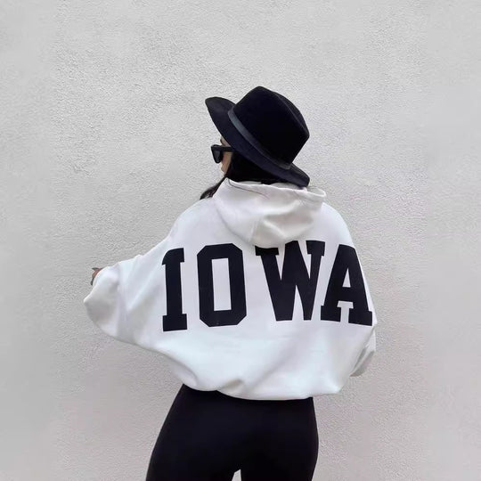 Damen Oversized Cropped Hoodie mit großem Lettering, Kapuze und relaxed Fit Shop Nory