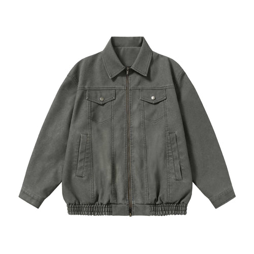 Unisex Boxy-Canvas-Zipblouson mit Hemdkragen und elastischem Saum Shop Nory