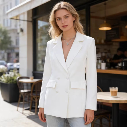 Damen taillierter Doppelreiher-Blazer mit Pattentaschen und Wiener Nähten Shop Nory