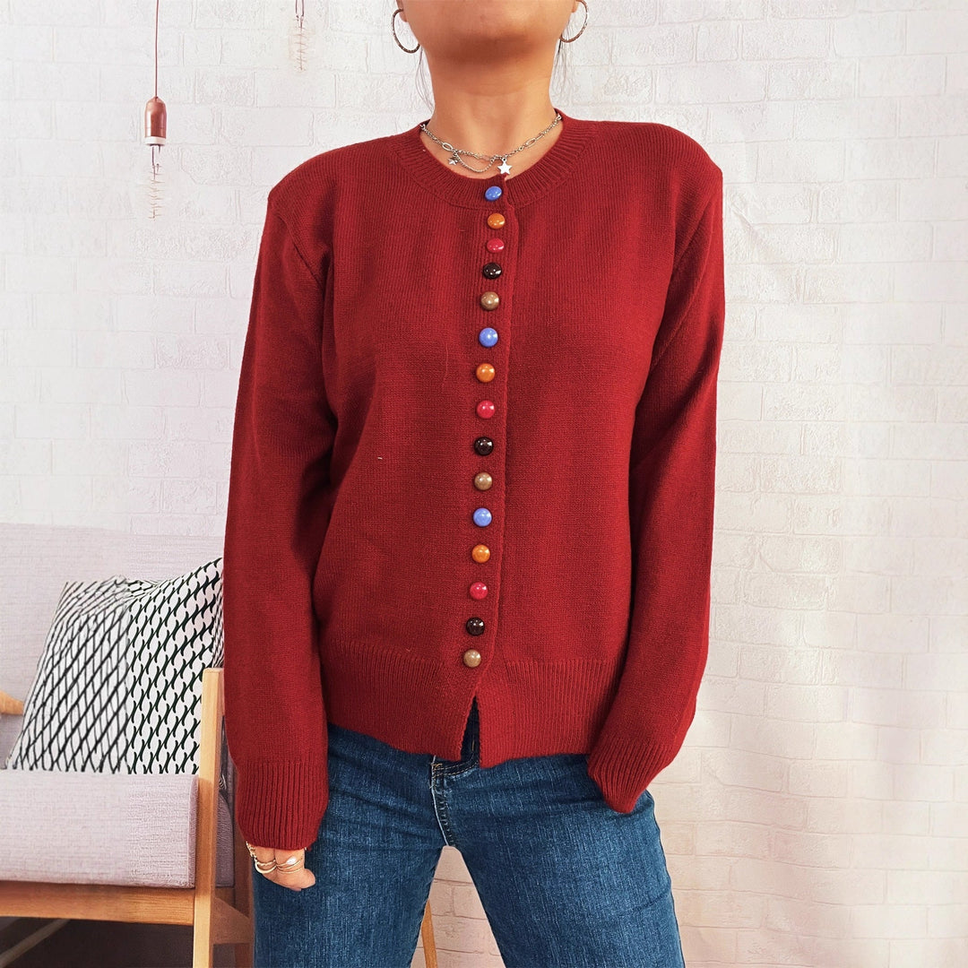 Damen stilvolle Strickjacke mit bunten Knöpfen