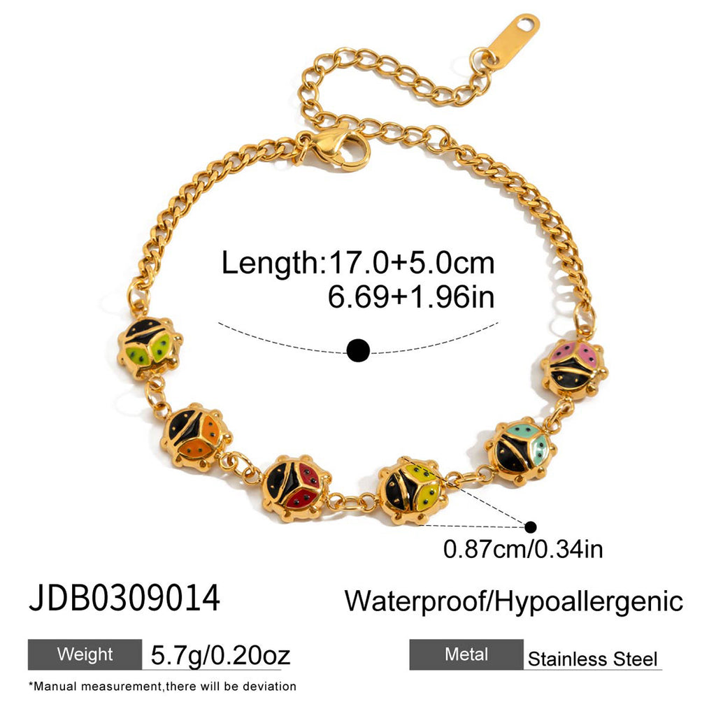 Damen Armband mit bunten Marienkäfer-Anhängern aus Edelstahl Shop Nory
