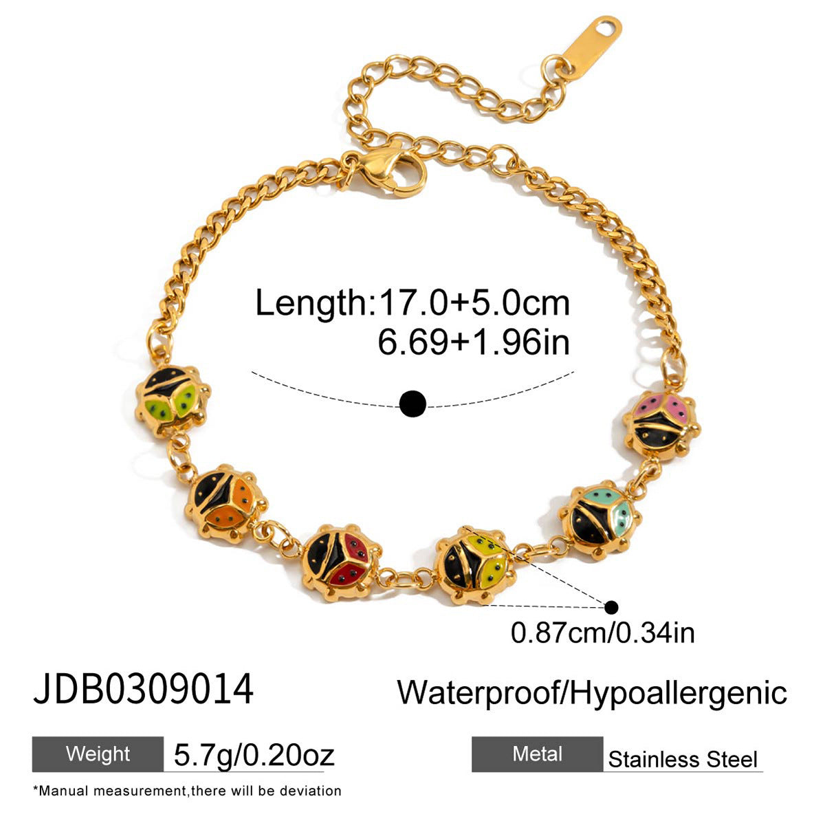Damen Armband mit bunten Marienkäfer-Anhängern aus Edelstahl Shop Nory