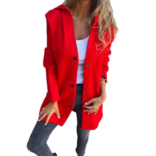Damen Geradliniger Midimantel aus Wollmix mit Stehkragen und Druckknopfverschluss Shop Nory