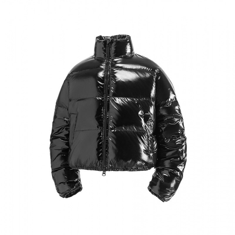 Damen Kurz geschnittene glänzende Steppjacke im Cropped‑Fit mit hohem Stehkragen Shop Nory