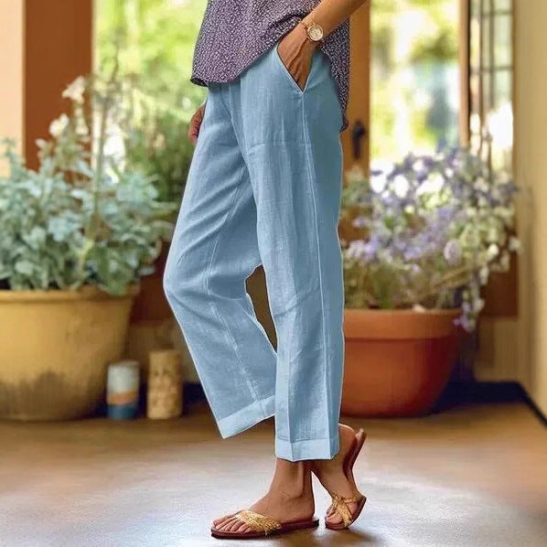 Damen Leinenhose mit weitem Schnitt und praktischen Taschen