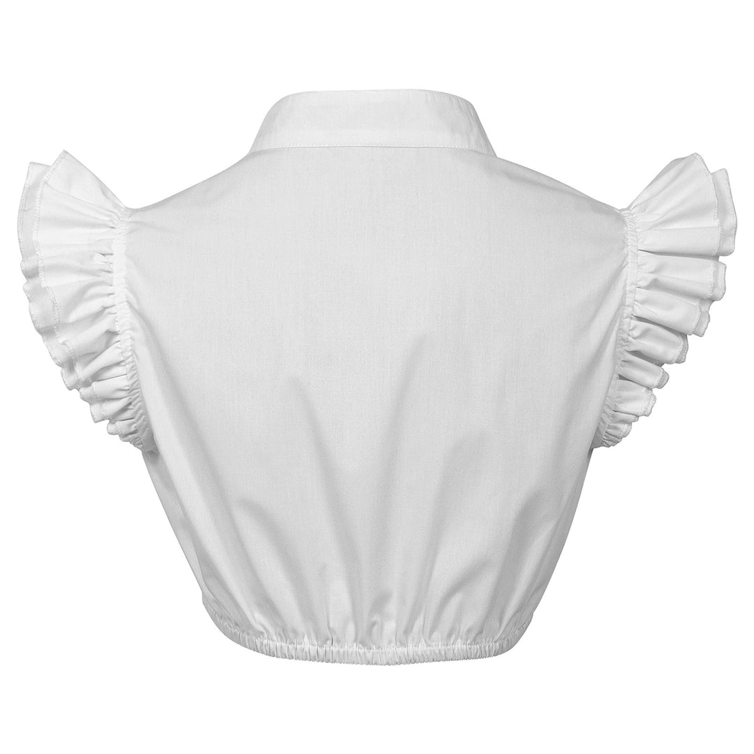 Damen nan kurz geschnittene Bluse mit Stehkragen V‑Ausschnitt und Volantärmeln Shop Nory