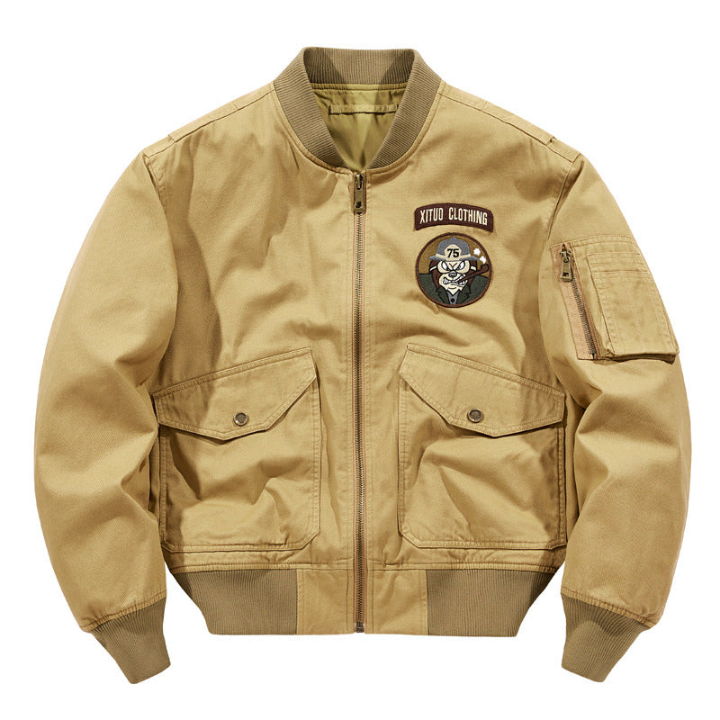 Herren Kurzgeschnittener Piloten-Bomber mit Utility-Taschen und gestickten Patches Shop Nory
