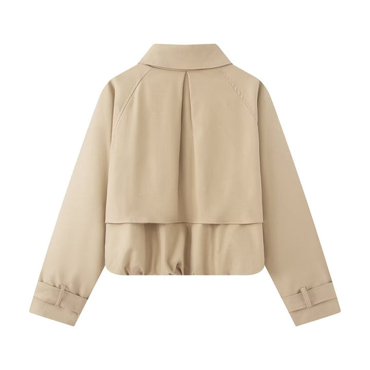 Damen Cropped Kurzjacke mit Cape-Front, Hemdkragen und verstellbaren Manschetten Shop Nory