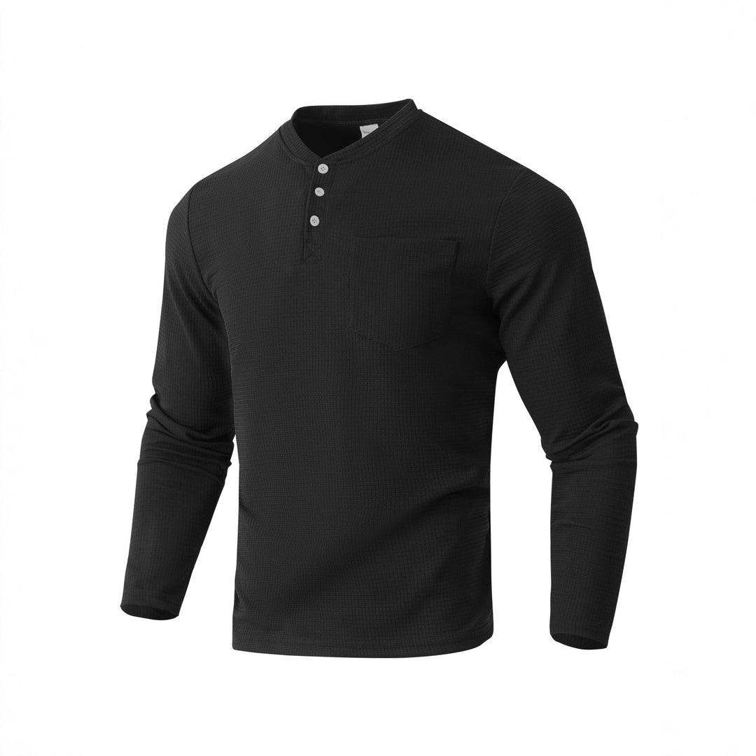 Herren Langarm Henley mit Waffelstruktur und Brusttasche thermisches Langarmshirt Shop Nory