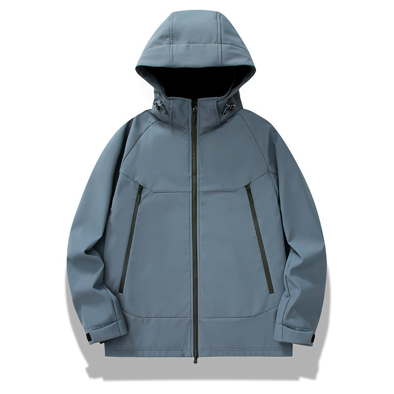 Herren technische Softshelljacke mit Kapuze, verschweißten Nähten und ergonomischem Raglanärmel Shop Nory