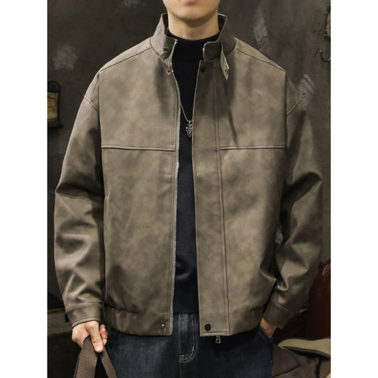 Herren Boxy Lederoptik-Blouson mit verdeckter Reißverschlussleiste, Stehkragen und elastischem Bund Shop Nory