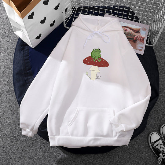 Damen nan oversized Kapuzenpullover mit Kängurutasche und Frosch‑Pilz-Print Shop Nory